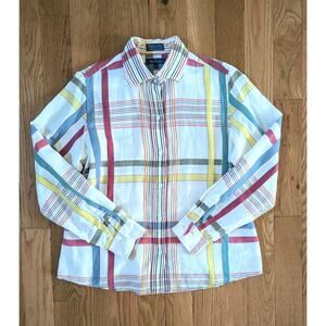 Façonnable Women's Riviera Striped Cotton Linen Button Down Large